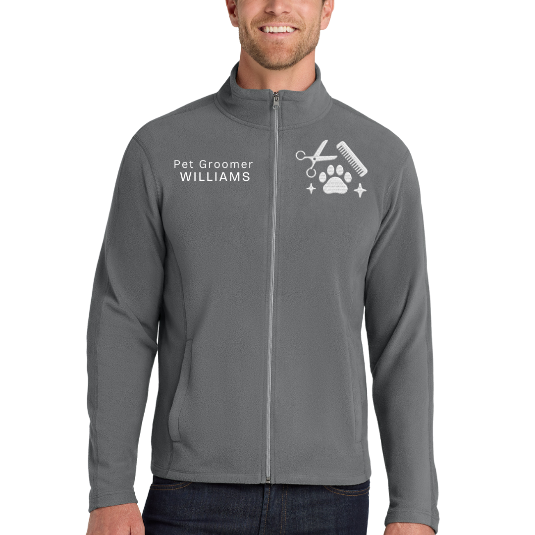 Custom Pet Groomer Embroidered Fleece Jacket - Personalized Name Salon Zip-Up