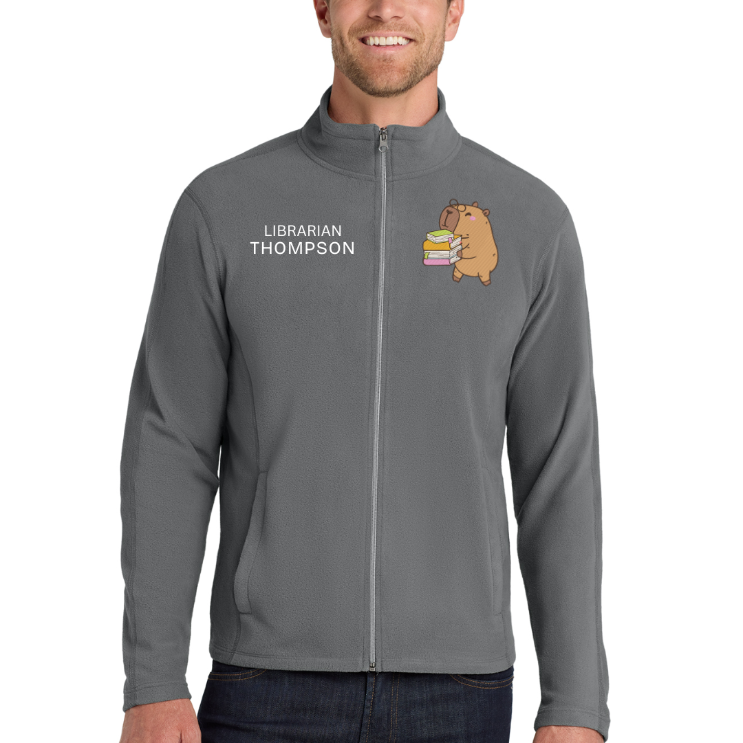 Custom Librarian Embroidered Fleece Jacket - Personalized Name Library Zip-Up