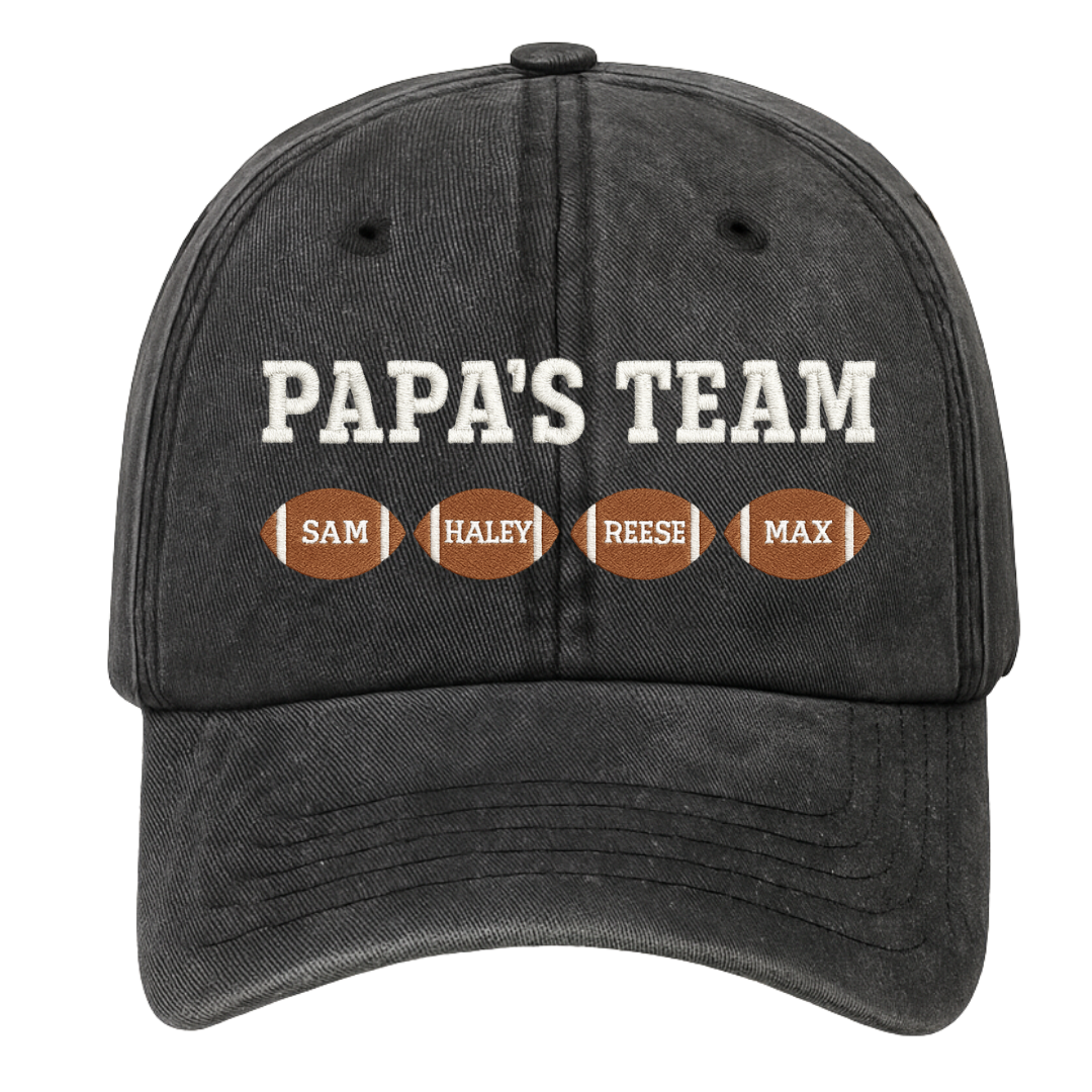 Personalized Papa Team Kids Names Hat | Custom Dad Baseball Cap - view 4, custom embroidered by Intriklo