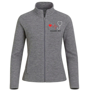 Personalized RN Digi Stripe Fleece Jacket – Stethoscope Fleece Zip Up - view 3, custom embroidered by Intriklo