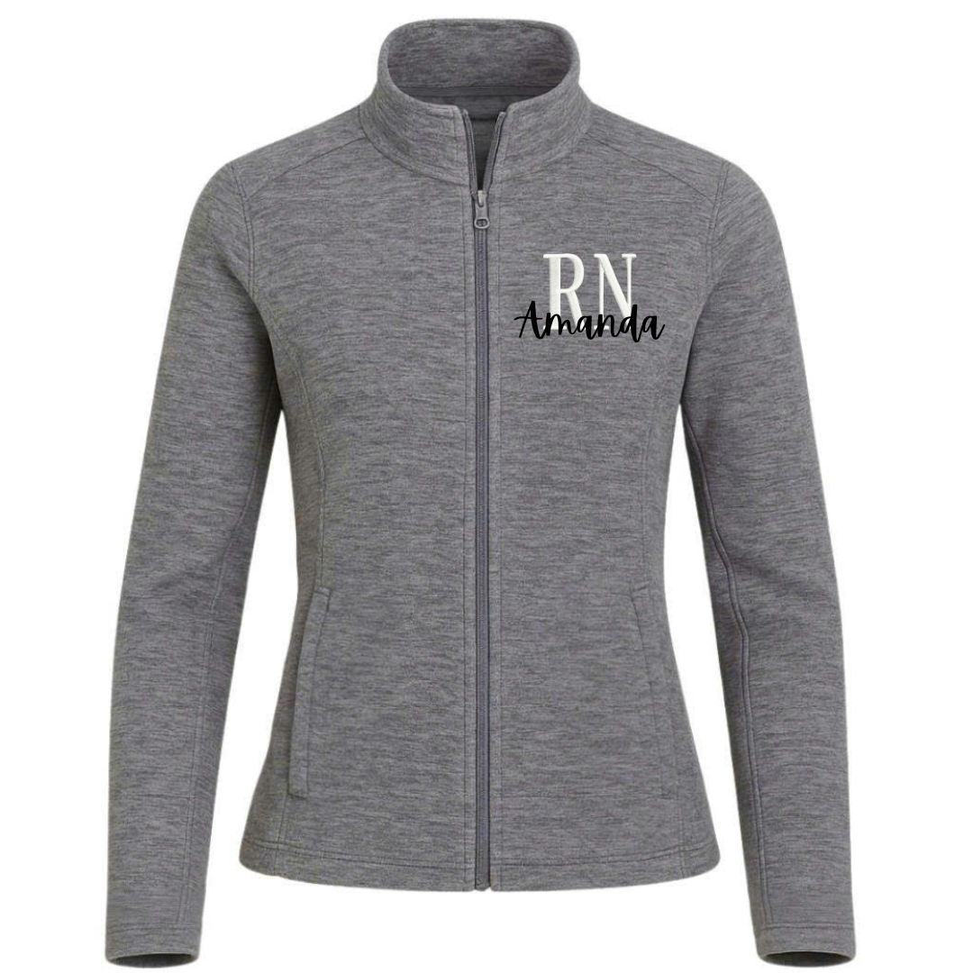 Personalized RN Digi Stripe Fleece Jacket for Nurses – Zip Up Workwear - view 3, custom embroidered by Intriklo