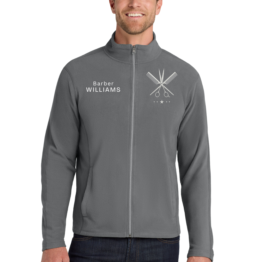 Custom Barber Embroidered Fleece Jacket - Personalized Name Zip-Up Shop Workwear