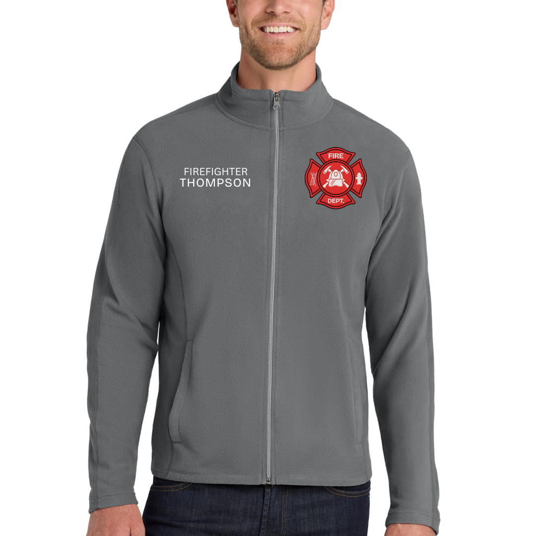 Custom Firefighter Embroidered Fleece Jacket - Personalized Name & Department Zip-Up