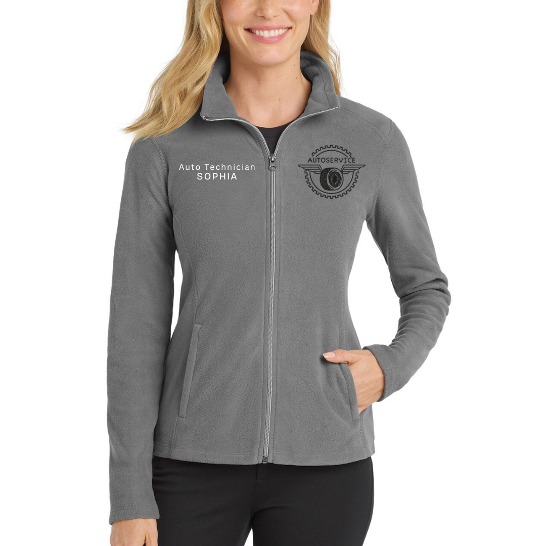 Custom Auto Technician Embroidered Fleece Jacket - Personalized Name Zip-Up Workwear