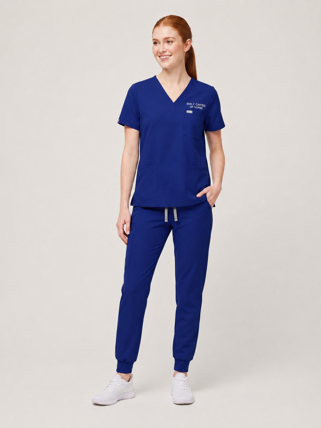 Custom Embroidered Unisex Jogger Scrub Set – V-Neck Personalized Nurse Uniform with Cargo Pants