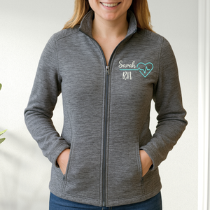 Custom RN Nurse Digi Stripe Zip Up Fleece Jacket - front view, custom embroidered apparel by Intriklo