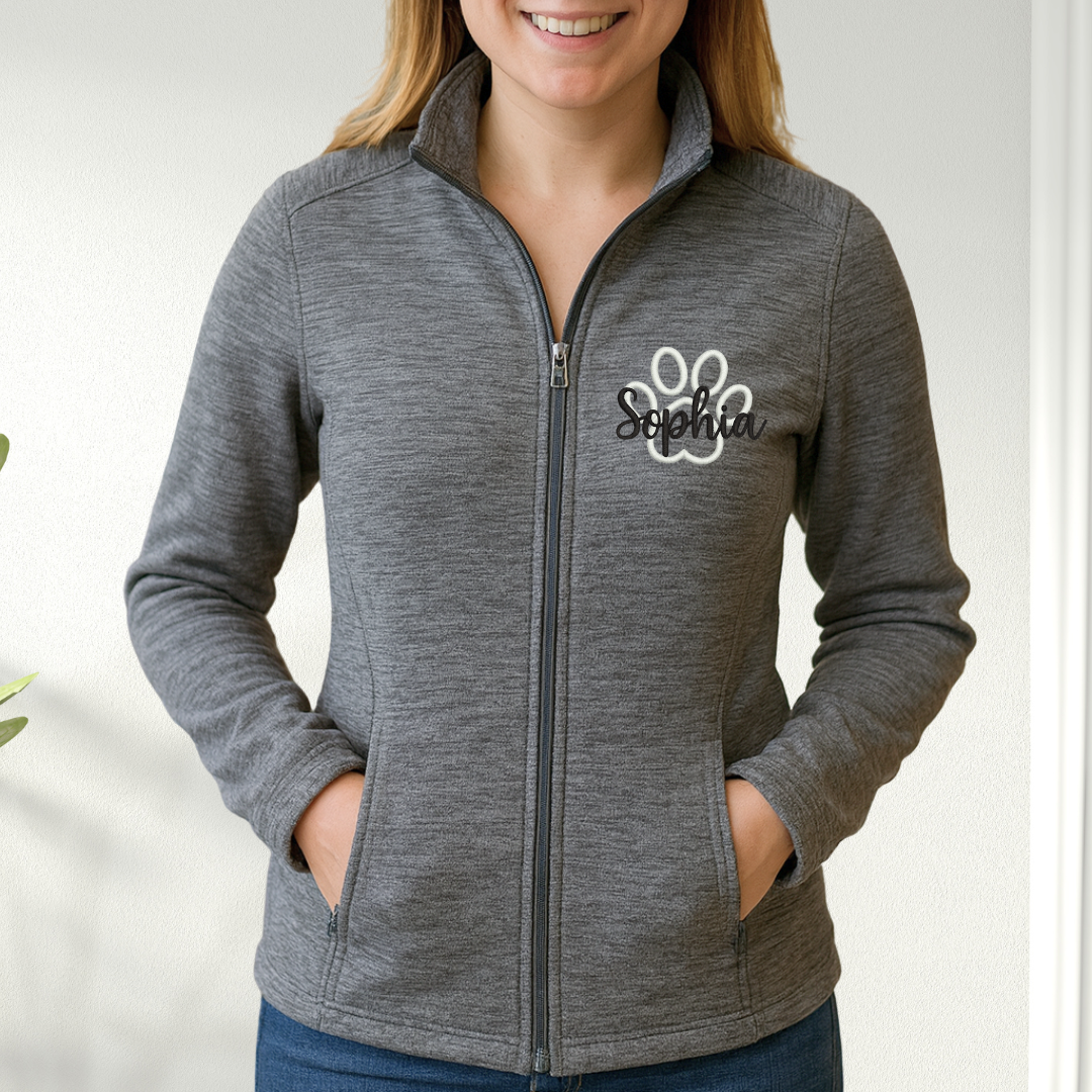 Custom Pet Vet Digi Stripe Fleece Jacket – Personalized Zip Up - detail view, custom embroidered by Intriklo