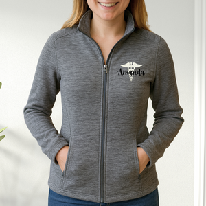 Custom Medical Nurse Fleece Jacket – RN Digi Stripe - front view, custom embroidered apparel by Intriklo