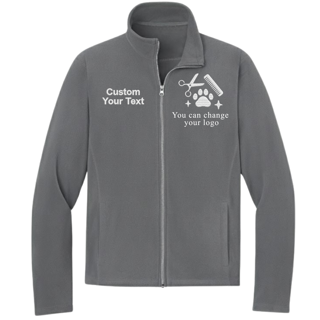 Custom Pet Groomer Embroidered Fleece Jacket - Personalized Name Salon Zip-Up