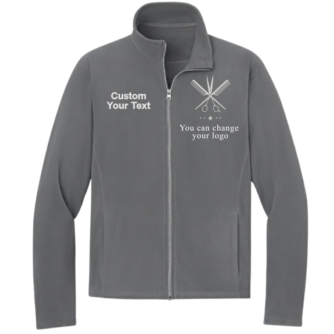 Custom Barber Embroidered Fleece Jacket - Personalized Name Zip-Up Shop Workwear