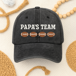 Personalized Papa Team Kids Names Hat | Custom Dad Baseball Cap - detail view, custom embroidered by Intriklo