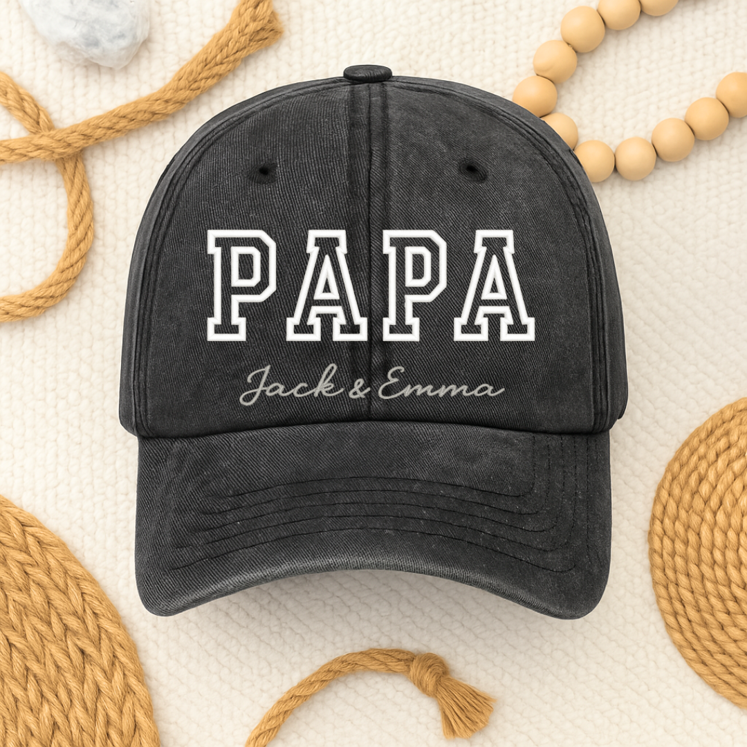 Personalized Embroidered Papa Name Baseball Hat | Custom Dad Cap Gift - view 3, custom embroidered by Intriklo