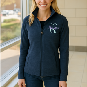 Custom Dental Digi Stripe Fleece Jacket – Personalized Zip Up - detail view, custom embroidered by Intriklo