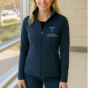 Custom RN Nurse Digi Stripe Fleece Jacket – Zip Up Winter Workwear - front view, custom embroidered apparel by Intriklo