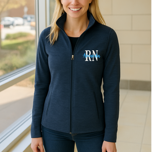 Custom RN Digi Stripe Fleece Jacket for Nurses – Zip Up Workwear - front view, custom embroidered apparel by Intriklo
