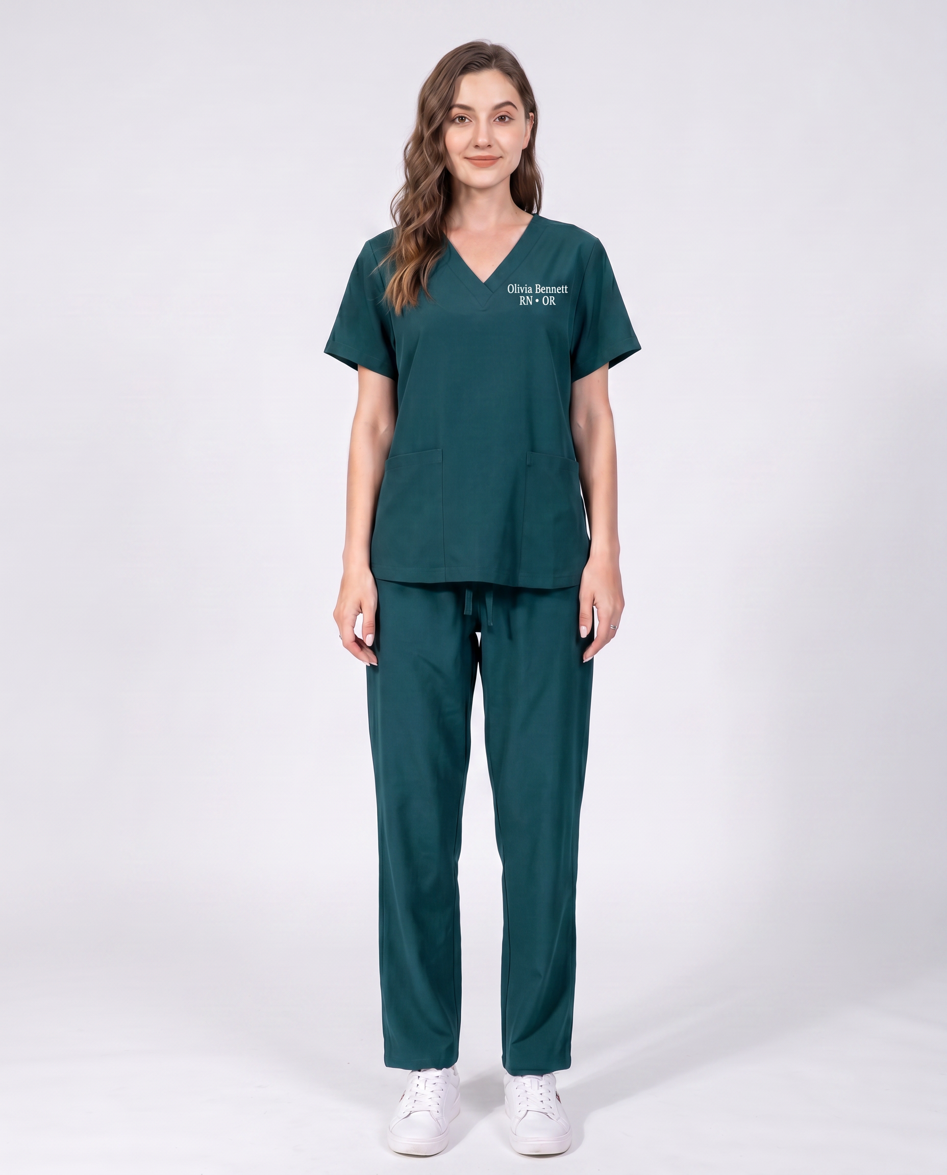Custom Embroidered Unisex Scrub Set – V-Neck Two Front Pockets Straight-Leg Pants