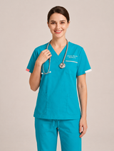 Custom Embroidered Unisex Scrub Set with Contrast Line Detail – V-Neck Surgical Uniform