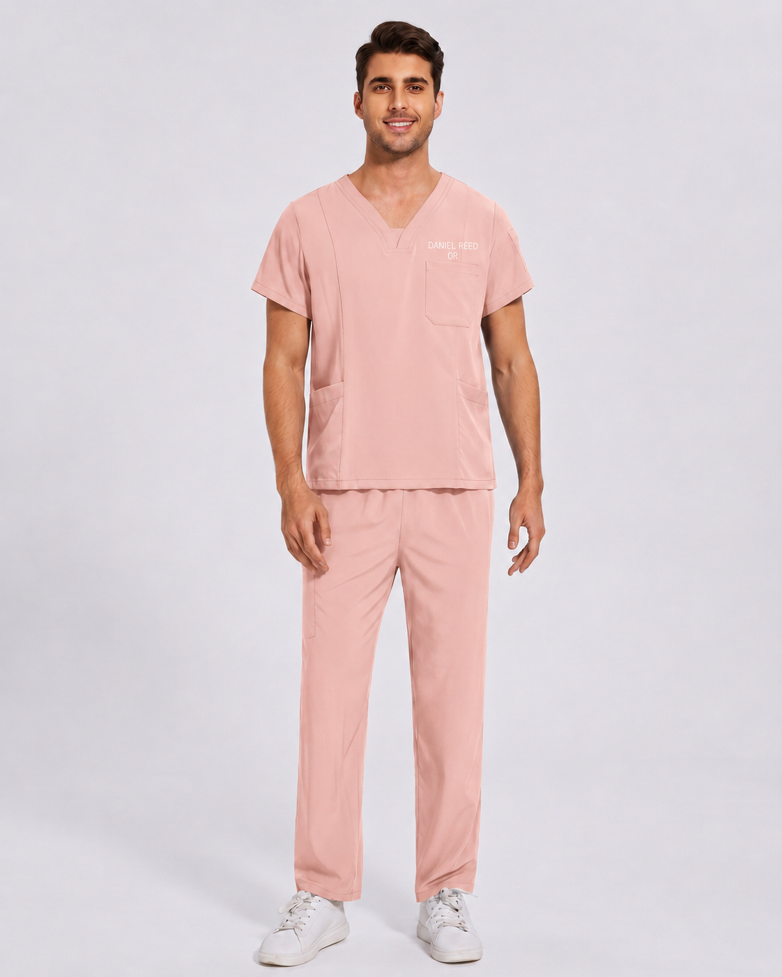 Custom Embroidered Unisex Scrub Set – V-Neck Two Side Pockets Straight-Leg Pants