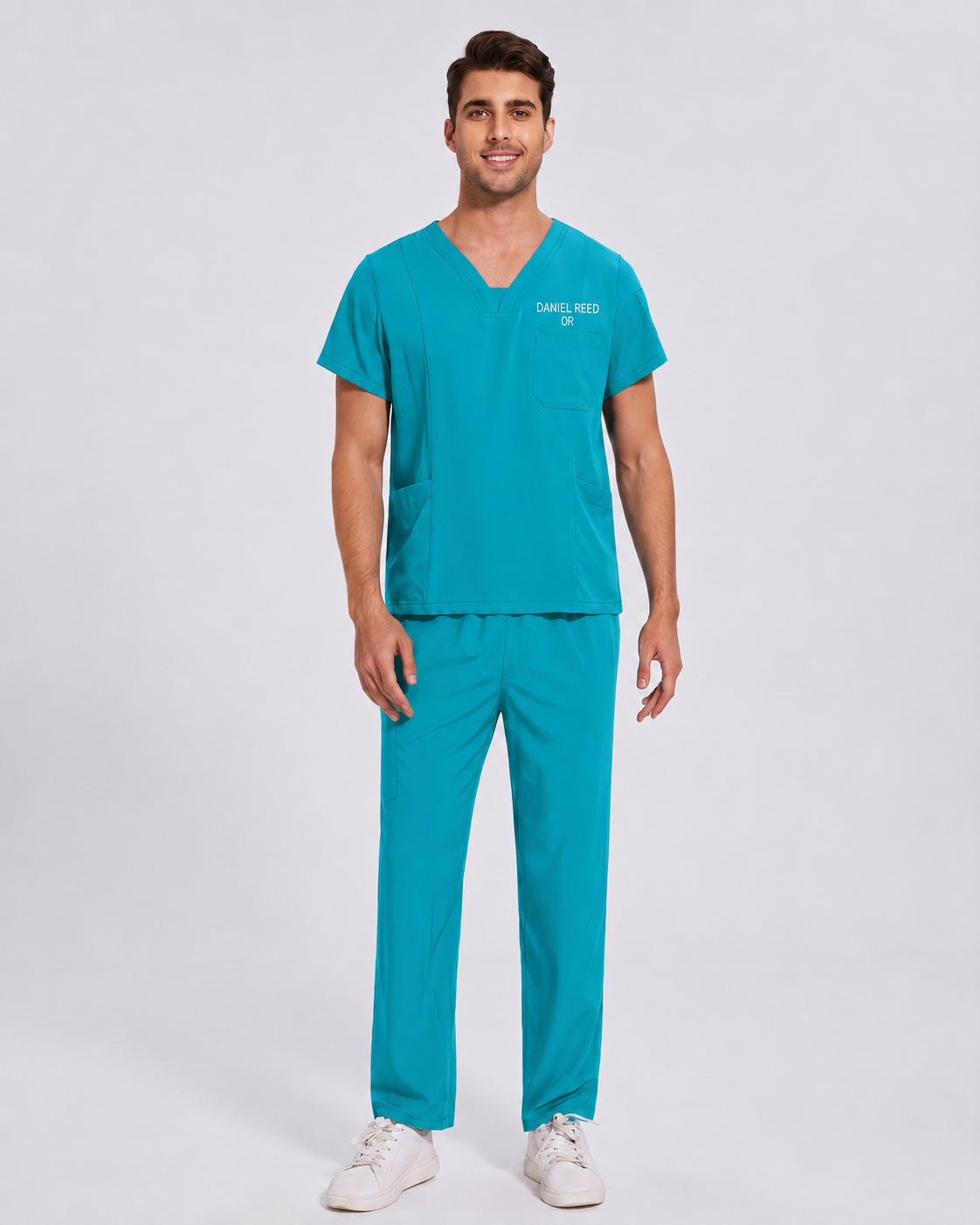 Custom Embroidered Unisex Scrub Set – V-Neck Two Side Pockets Straight-Leg Pants
