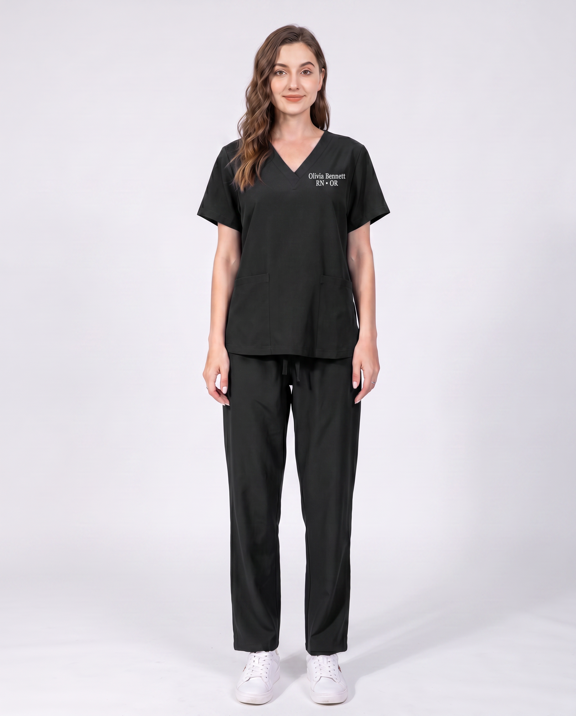 Custom Embroidered Unisex Scrub Set – V-Neck Two Front Pockets Straight-Leg Pants