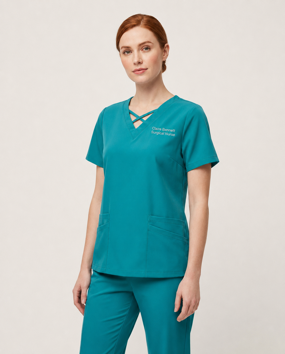 Custom Embroidered Scrub Set with Crisscross V-Neck – Straight Leg Medical Uniform