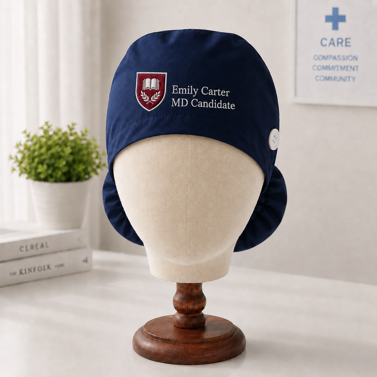 Custom College Embroidered Ponytail Scrub Cap | Personalized School Crest Medical Cap