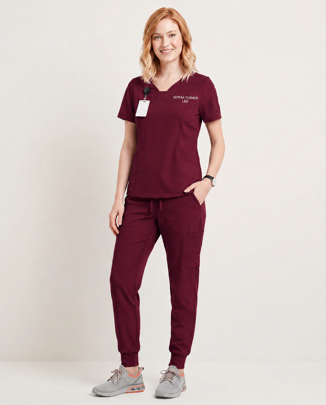 Custom Embroidered Unisex Jogger Scrub Set – V-Neck Medical Uniform with Cargo Pocket