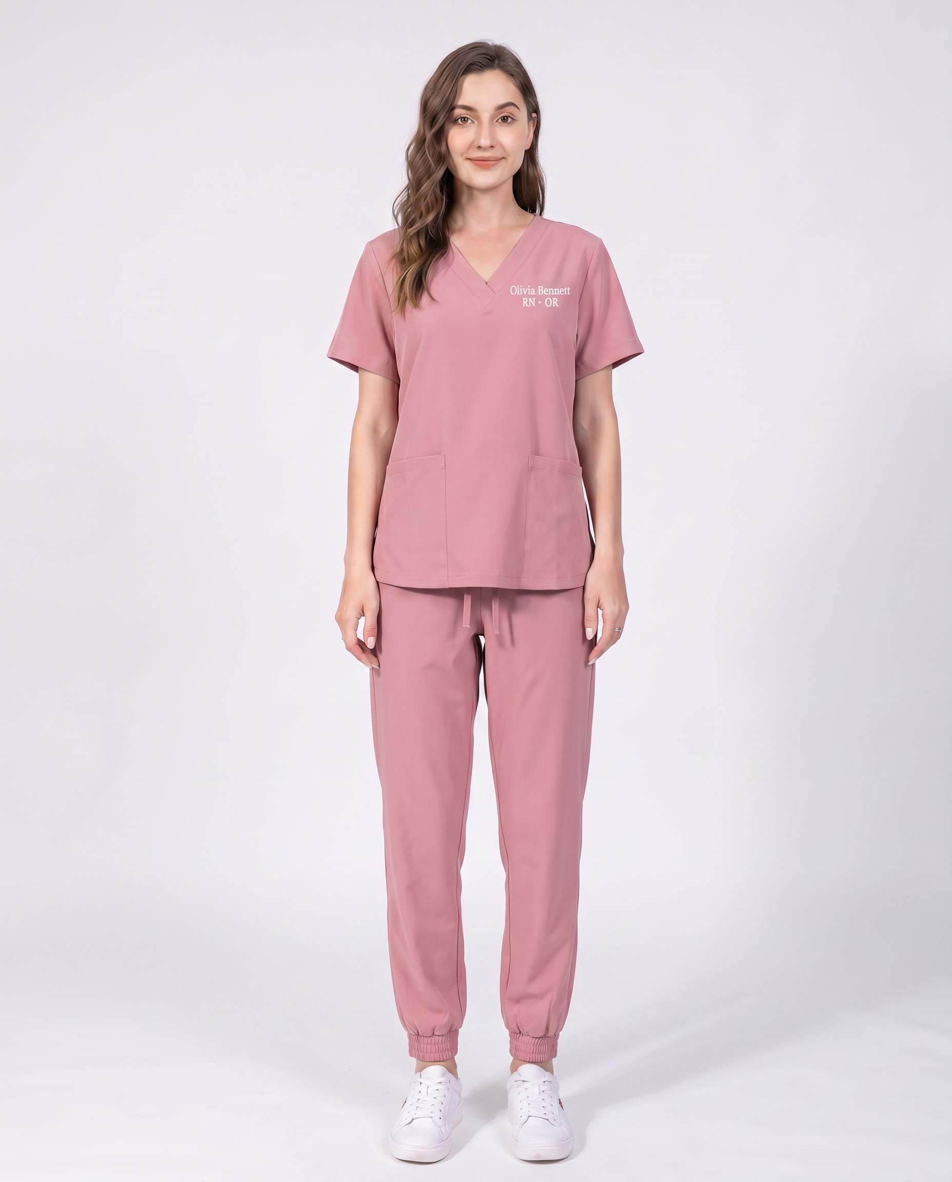 Custom Embroidered Unisex Scrub Set – V-Neck Two Front Pockets Straight-Leg Pants