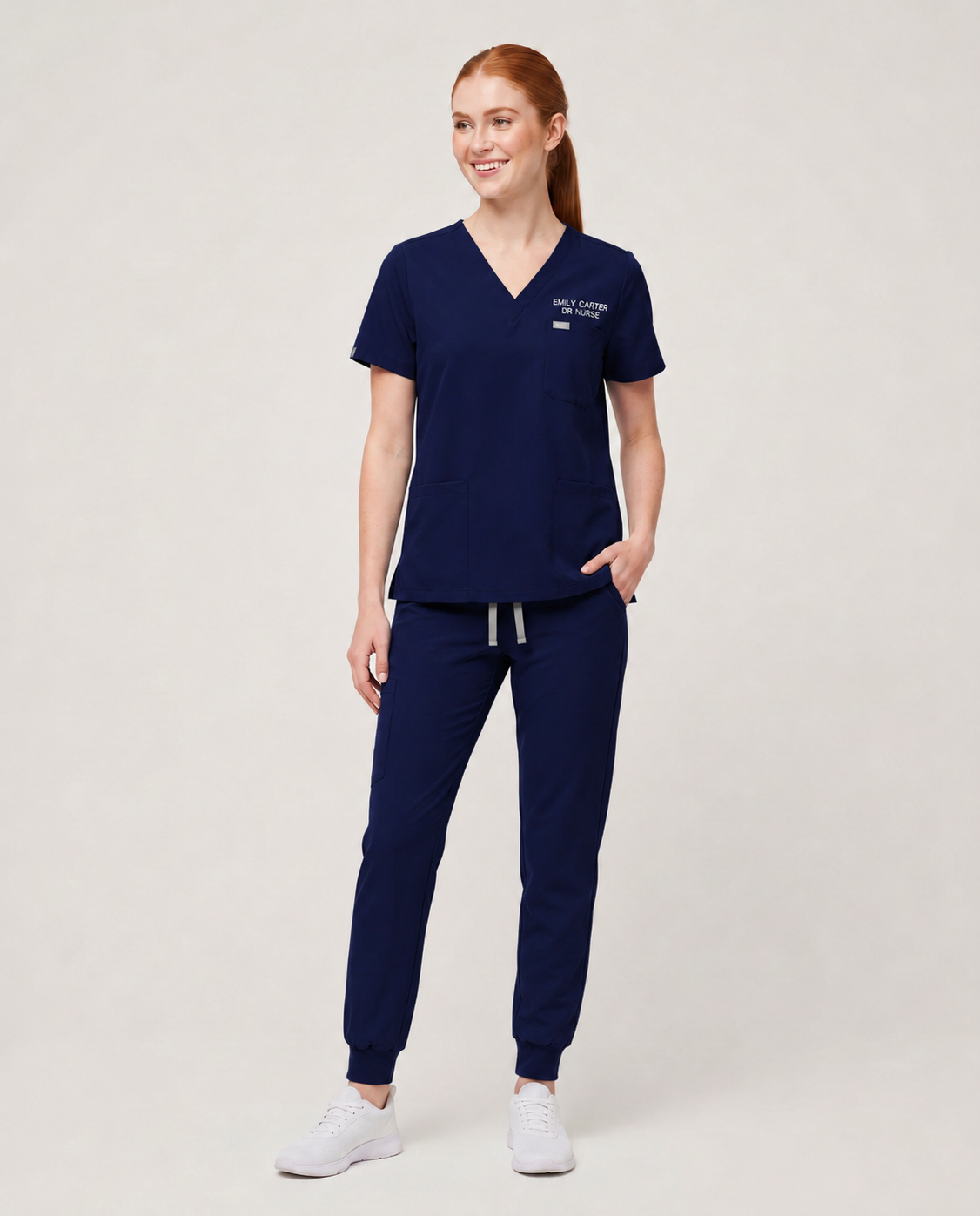 Custom Embroidered Unisex Jogger Scrub Set – V-Neck Personalized Nurse Uniform with Cargo Pants