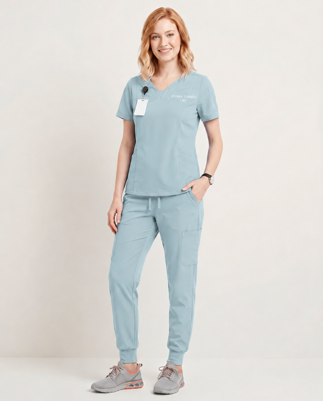 Custom Embroidered Unisex Jogger Scrub Set – V-Neck Medical Uniform with Cargo Pocket
