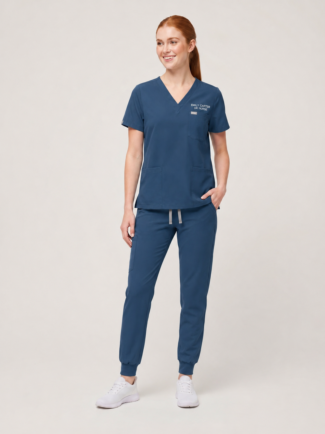 Custom Embroidered Unisex Jogger Scrub Set – V-Neck Personalized Nurse Uniform with Cargo Pants