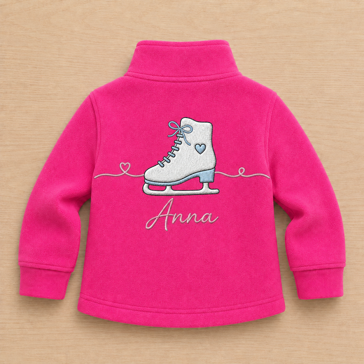Personalized Kids Figure Skating Fleece Jacket | Custom Name Embroidered White Ice Skate Hot Pink Zip-Up