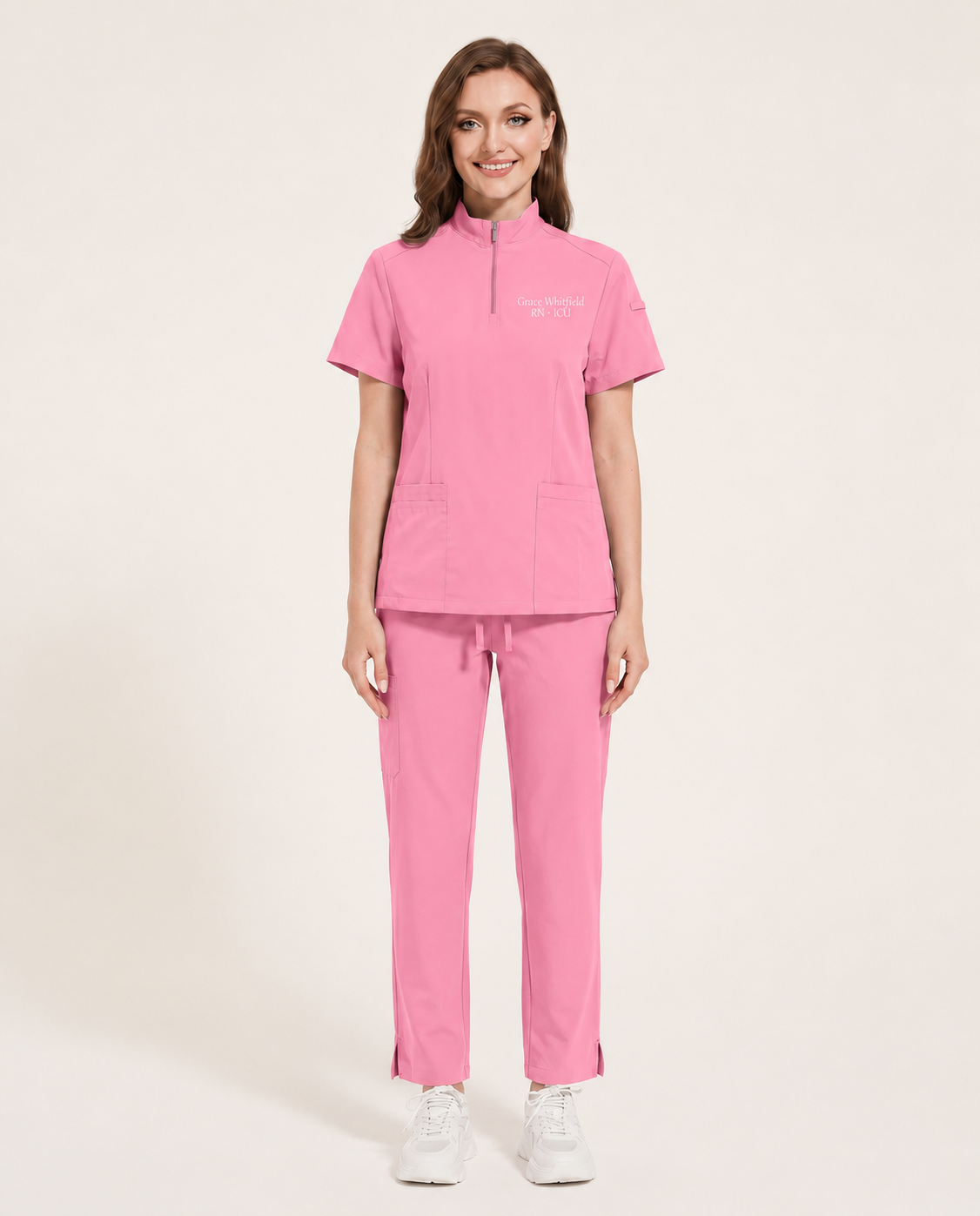 Custom Embroidered Scrub Set with Mock Neck Zip Collar – Straight Leg Healthcare Uniform