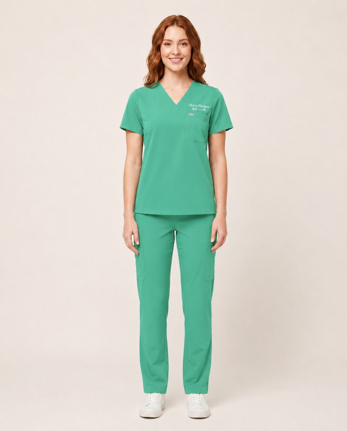 Custom Embroidered Unisex Scrub Set – V-Neck Chest Pocket Cargo Pants