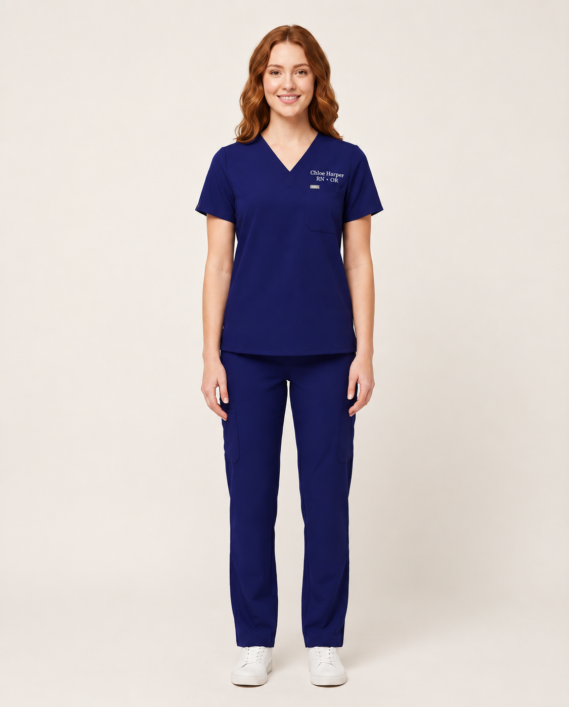 Custom Embroidered Unisex Scrub Set – V-Neck Chest Pocket Cargo Pants