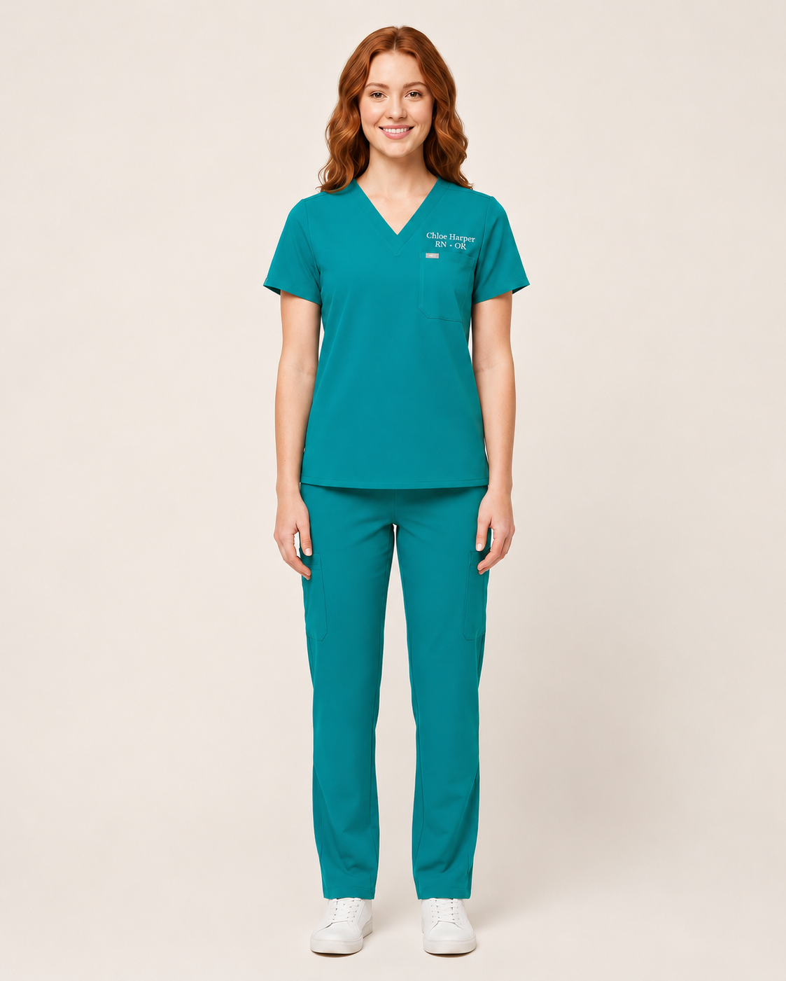 Custom Embroidered Unisex Scrub Set – V-Neck Chest Pocket Cargo Pants
