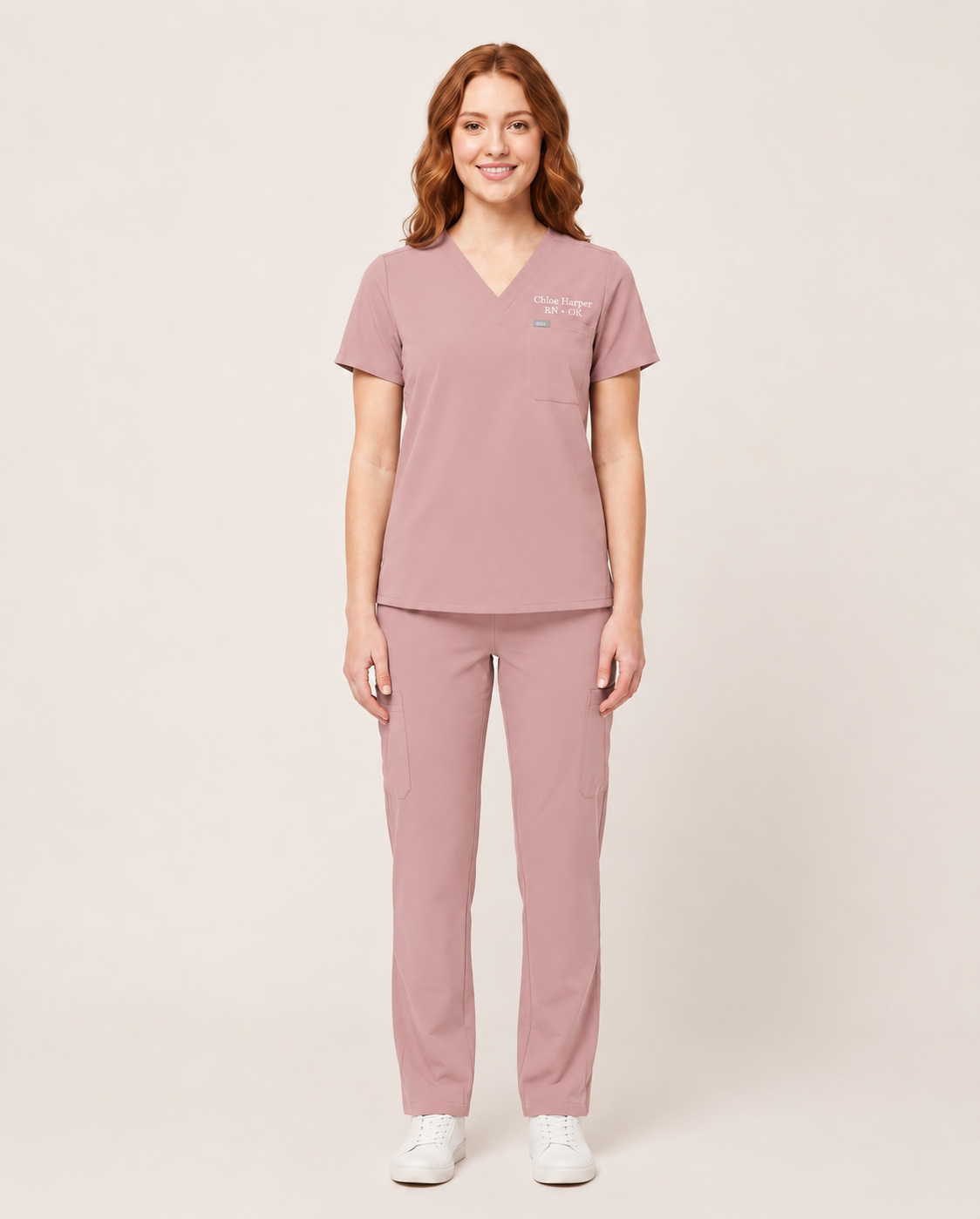 Custom Embroidered Unisex Scrub Set – V-Neck Chest Pocket Cargo Pants