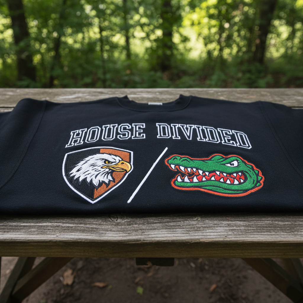 Custom Embroidered House Divided Sweatshirt Hoodie – Personalized Rival Teams 2 - view 4, custom embroidered by Intriklo