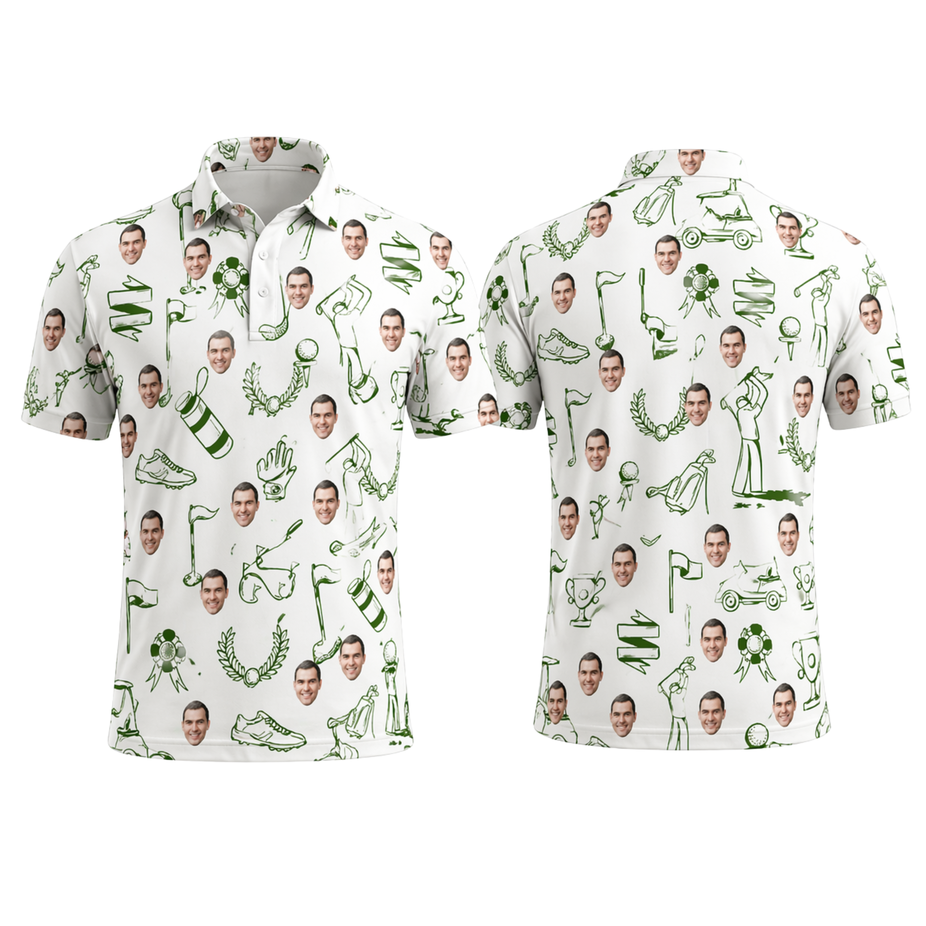 Custom Face 3D Polo Shirt – Personalized Photo Golf Doodle Polo, Funny Gift for Golfer