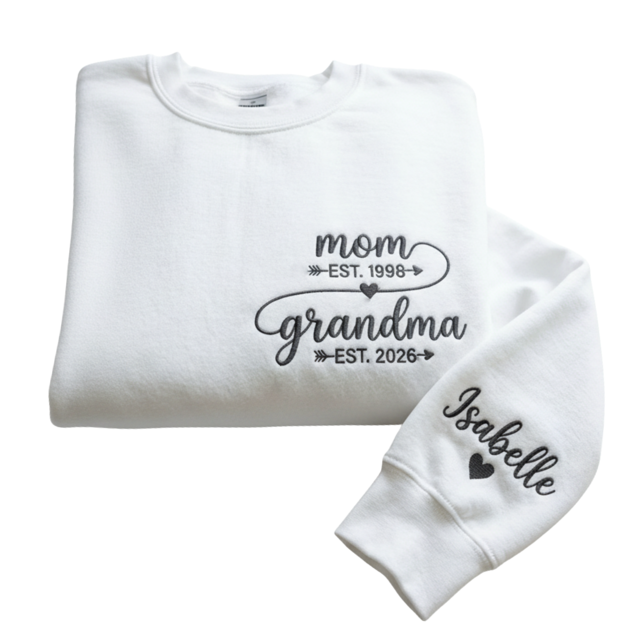 Personalized Mom Est. to Grandma Est. Timeline Embroidered Sweatshirt | New Grandma Gift