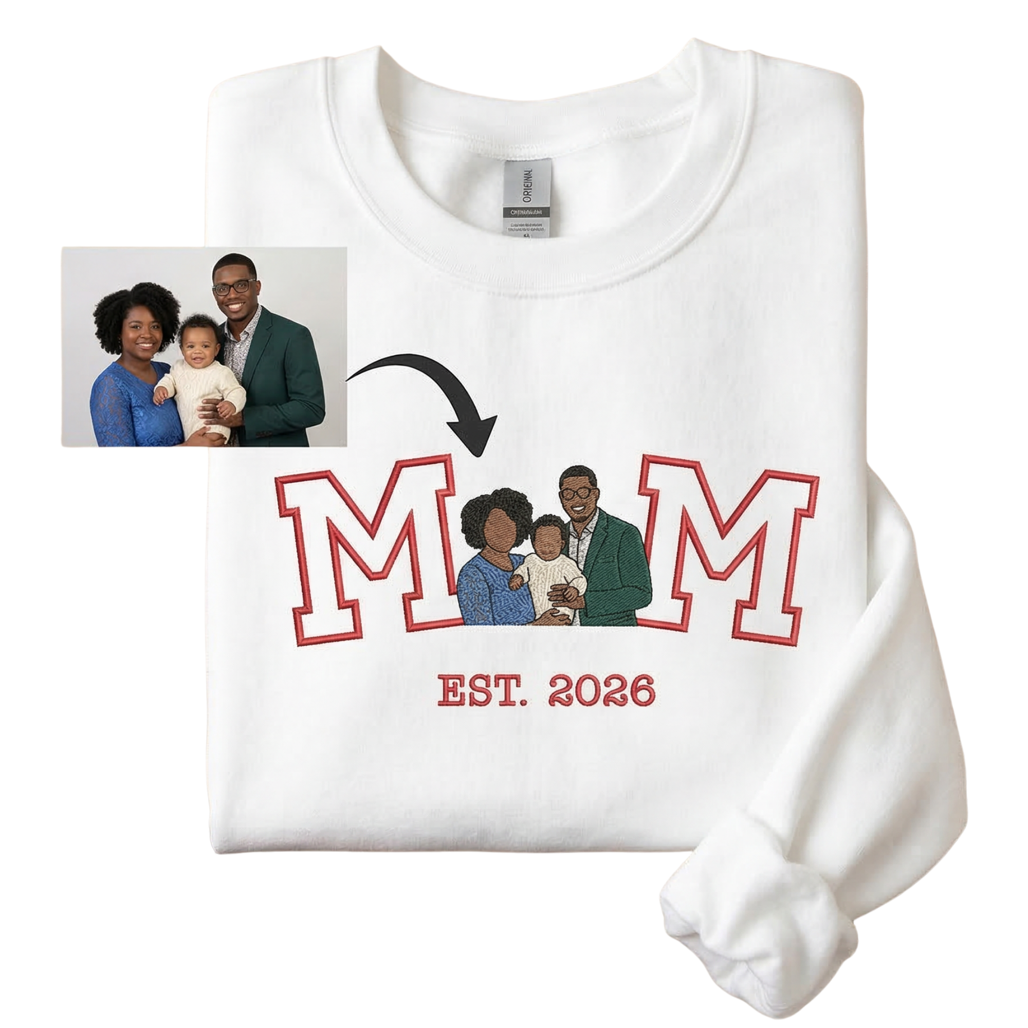 Custom Family Portrait Mom Letterform Embroidered Sweatshirt | Personalized Photo Mom Gift