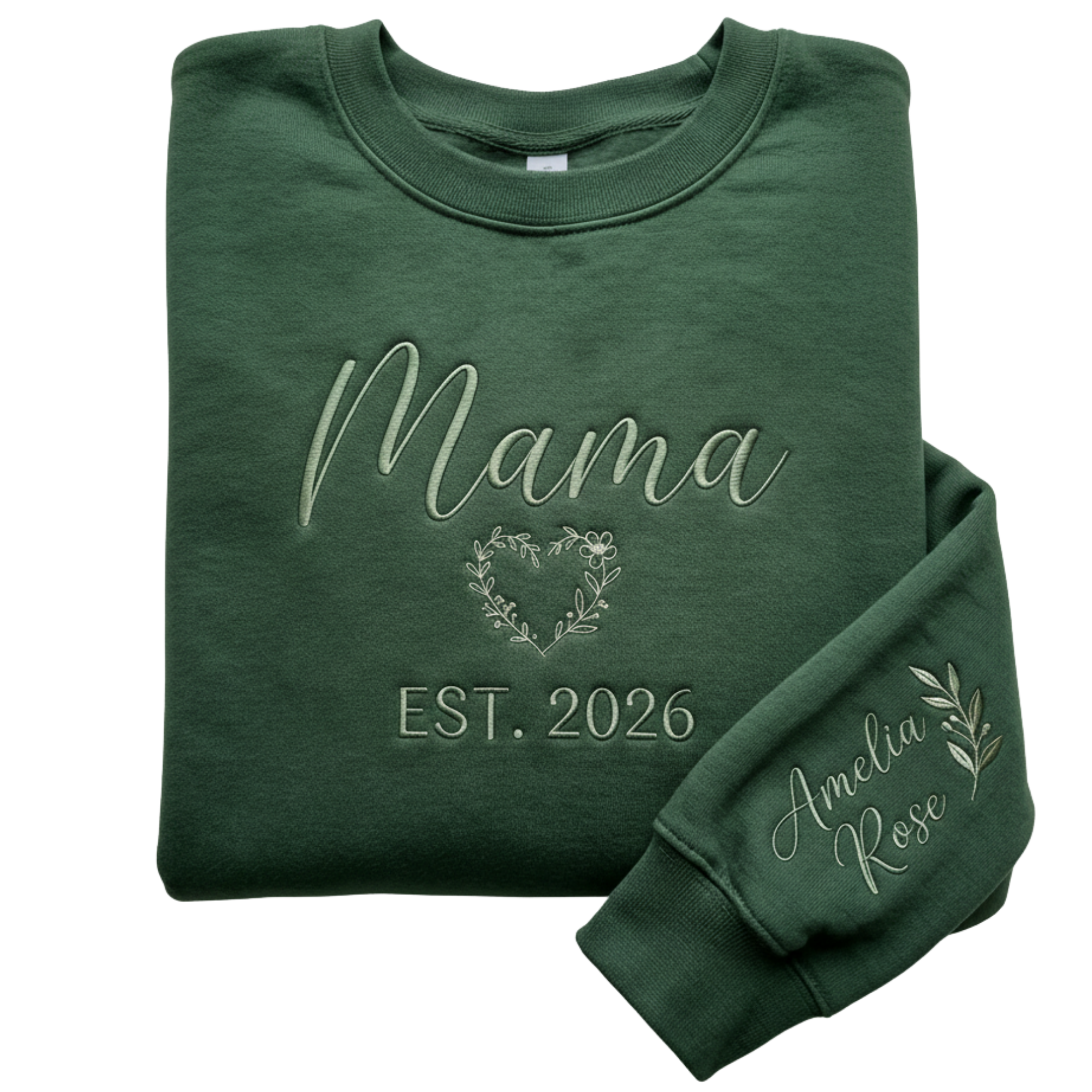 Custom Mama Est. Year Heart Wreath Embroidered Sweatshirt with Kids Names | Mom Gift