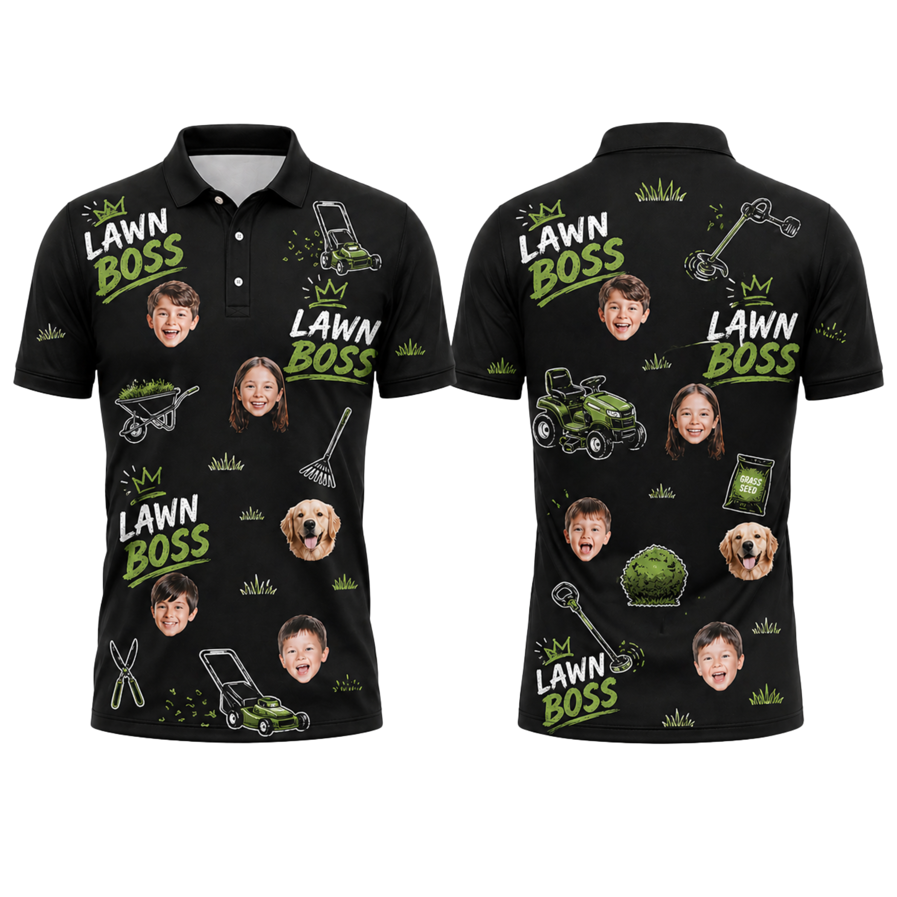 Custom Face 3D Polo Shirt Lawn Boss – Personalized Photo Lawn Care Polo, Father's Day Gift for Yard Dad