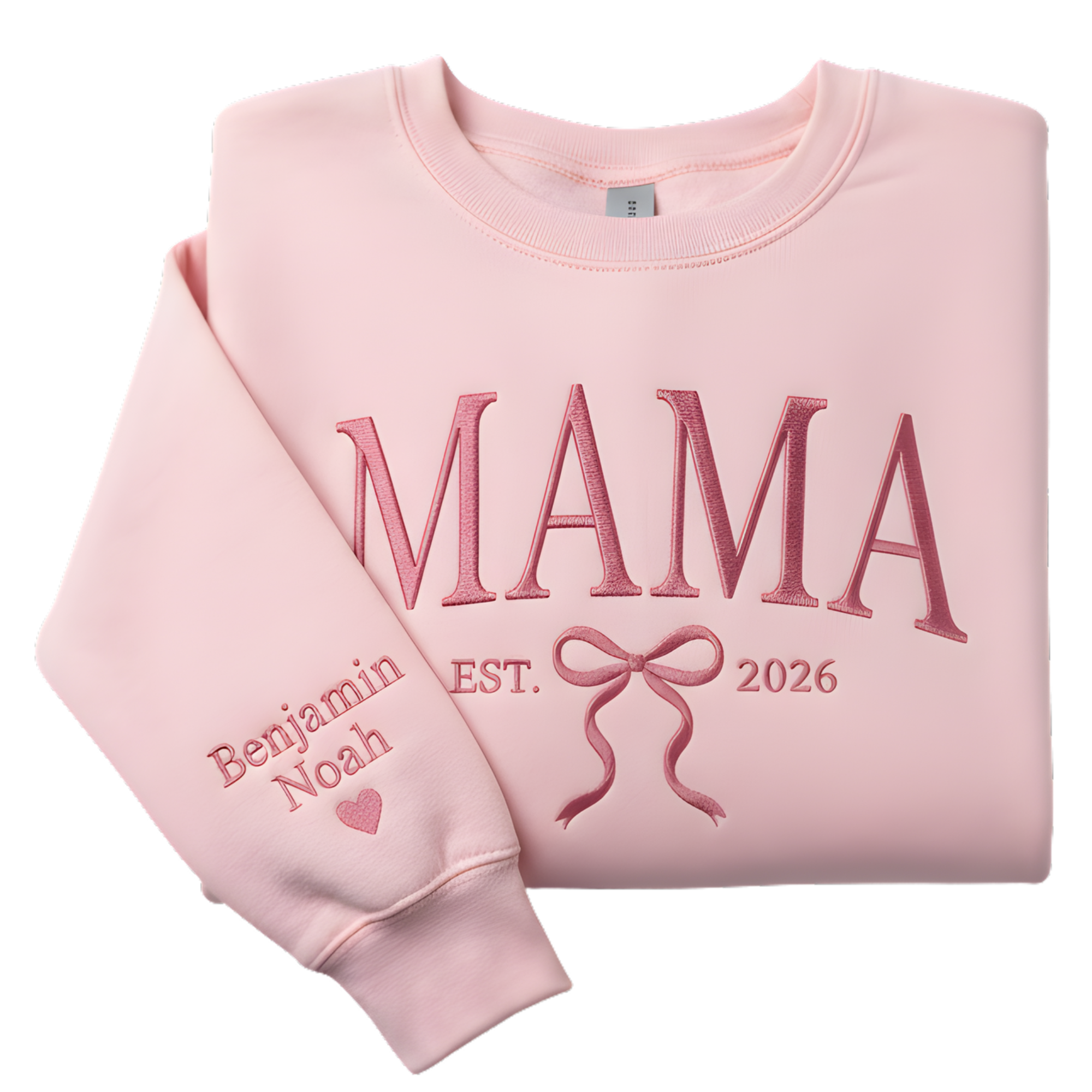 Personalized Mama Est. Year Embroidered Sweatshirt with Coquette Bow & Kids Names | Mother's Day Gift