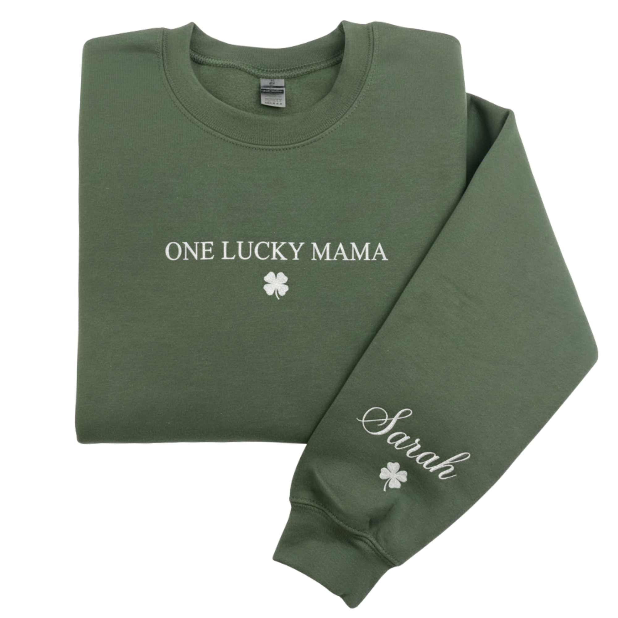 One Lucky Mama Shamrock Embroidered Sweatshirt with Kids Names | St Patrick's Day Mom Gift