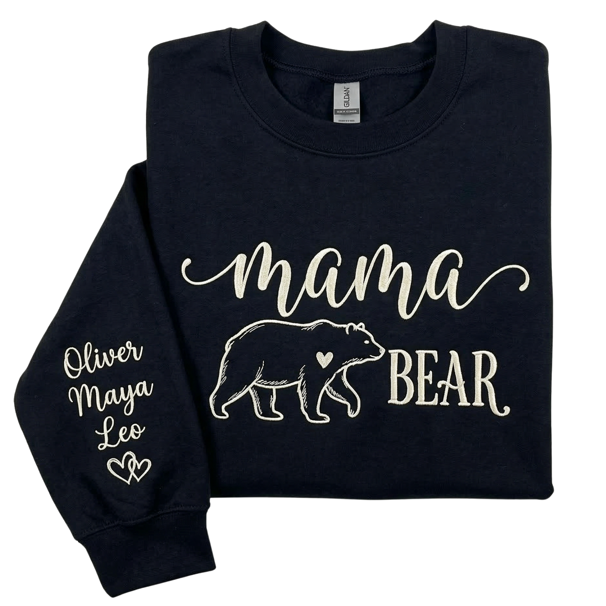 Personalized Mama Bear Cursive Embroidered Sweatshirt with Bear Icons & Kids Names | Mom Gift
