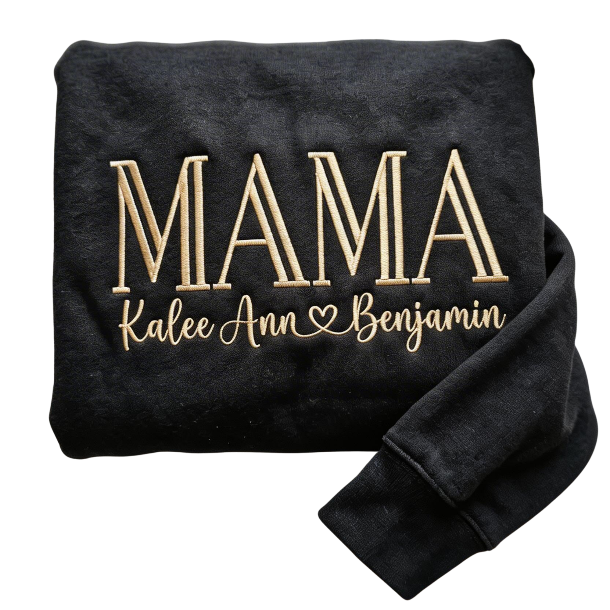 Personalized Mama Varsity Embroidered Sweatshirt with Kids Names & Heart | Mom Gift