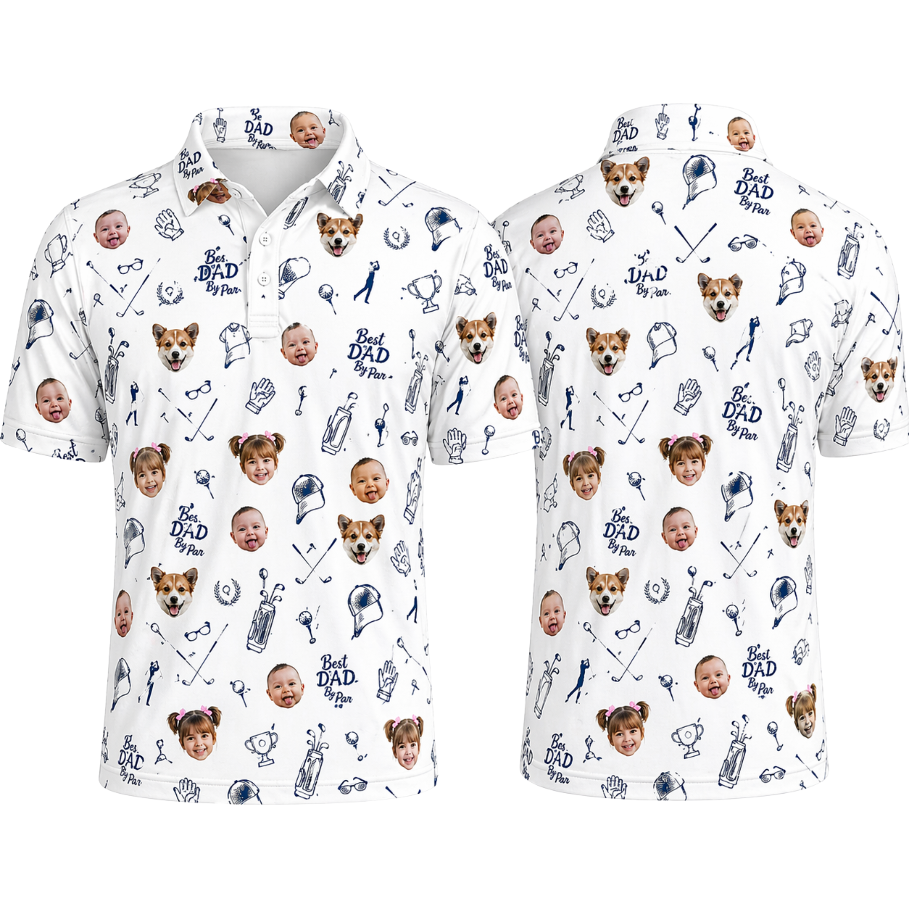 Custom Face 3D Polo Shirt Best Dad By Par – Personalized Photo Family Golf Doodle Polo for Father's Day