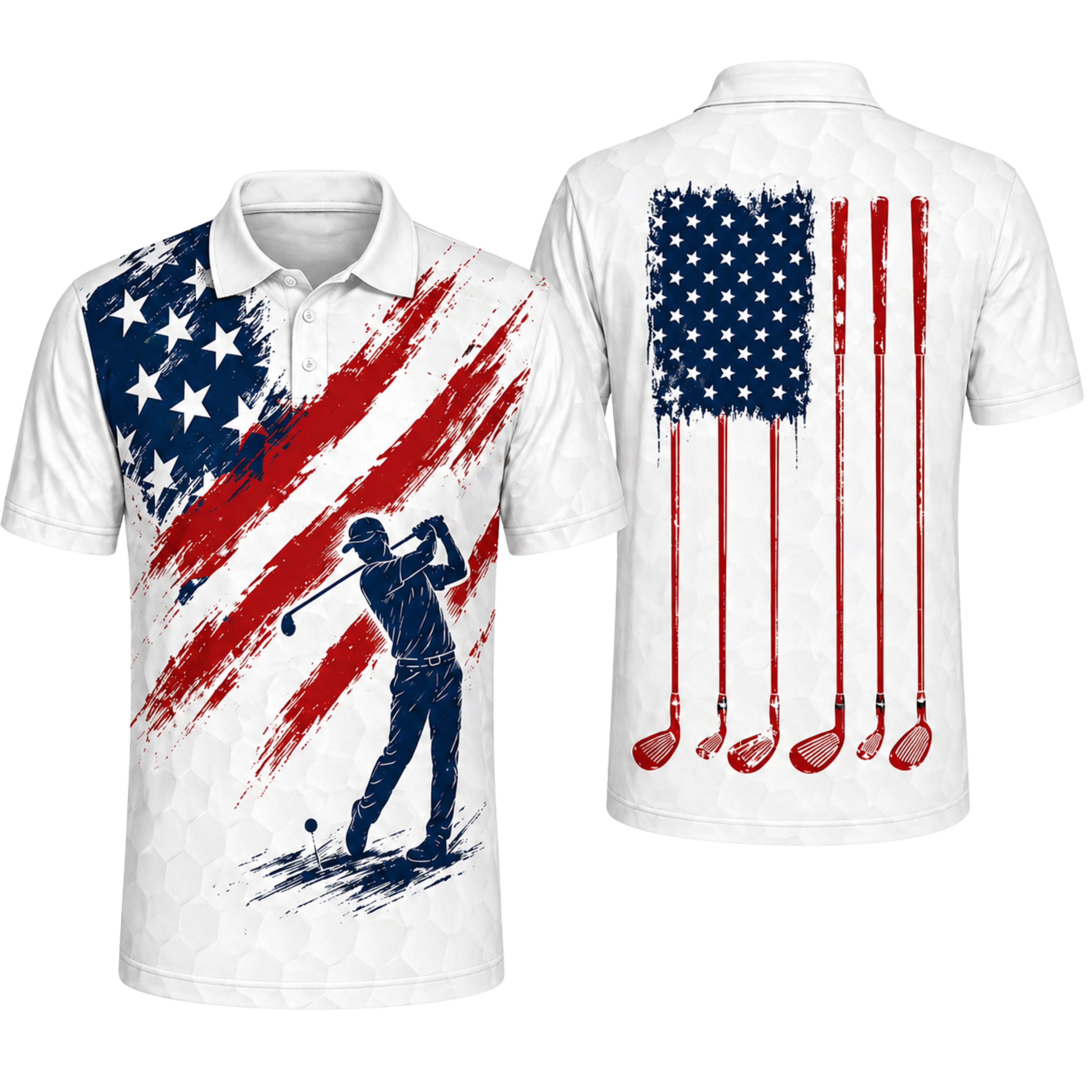 Custom 3D Polo Shirt American Flag Golfer – Personalized Patriotic Golf Clubs Polo, 4th of July Gift