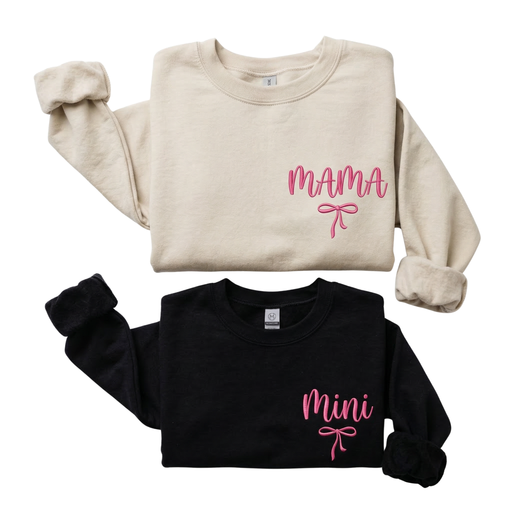 Matching Mama and Mini Coquette Bow Embroidered Sweatshirt Set | Mommy and Me Mother's Day Gift